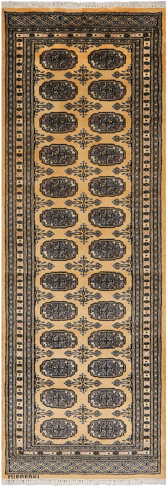 Gold Signed Bokhara Handmade Wool Runner Rug - 2' 3" X 6' 6"