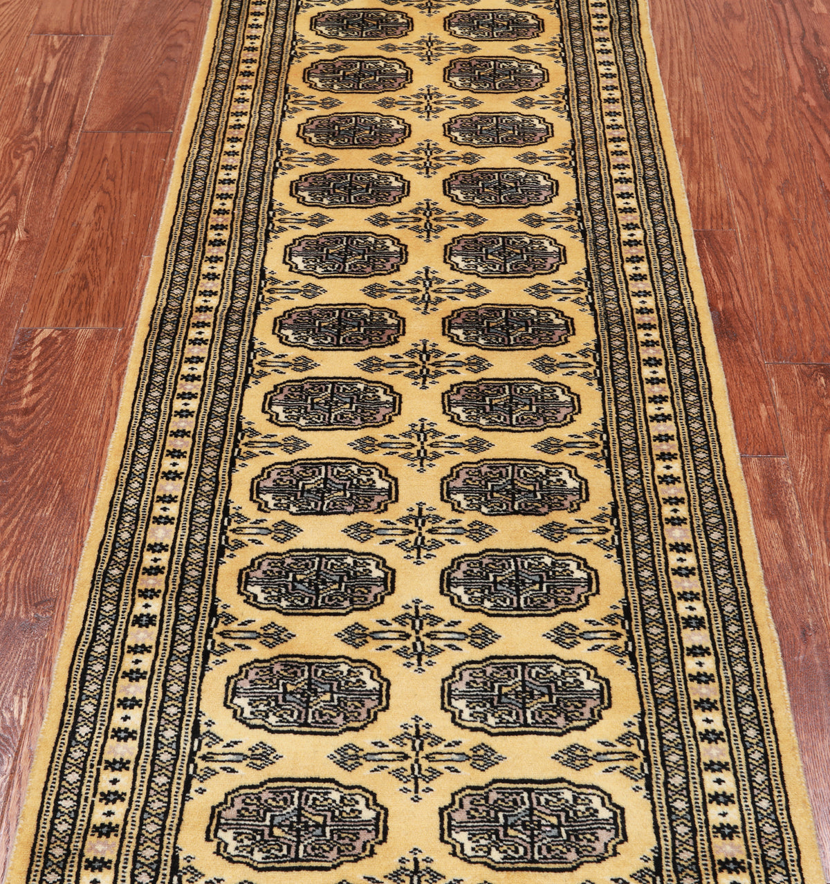 Gold Signed Bokhara Handmade Wool Runner Rug - 2' 3" X 6' 6"