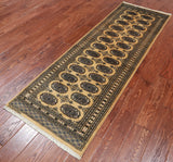 Gold Signed Bokhara Handmade Wool Runner Rug - 2' 3" X 6' 6"