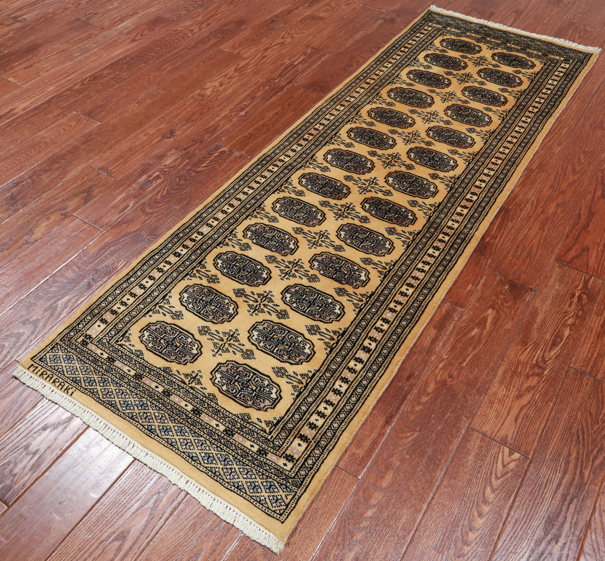 Gold Signed Bokhara Handmade Wool Runner Rug - 2' 3" X 6' 6"