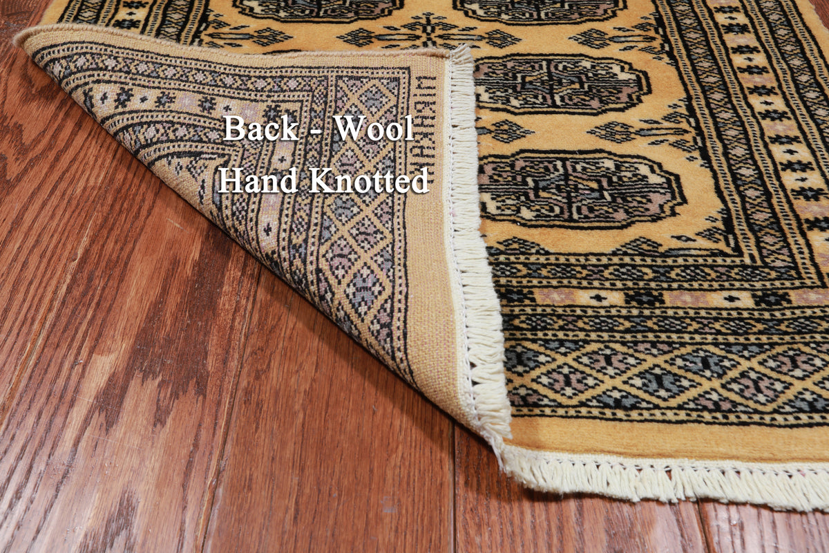 Gold Signed Bokhara Handmade Wool Runner Rug - 2' 3" X 6' 6"