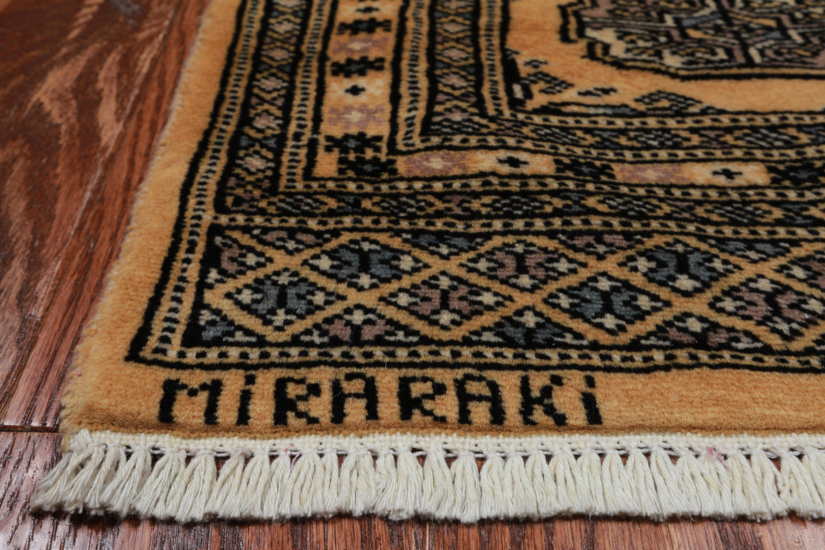 Gold Signed Bokhara Handmade Wool Runner Rug - 2' 3" X 6' 6"