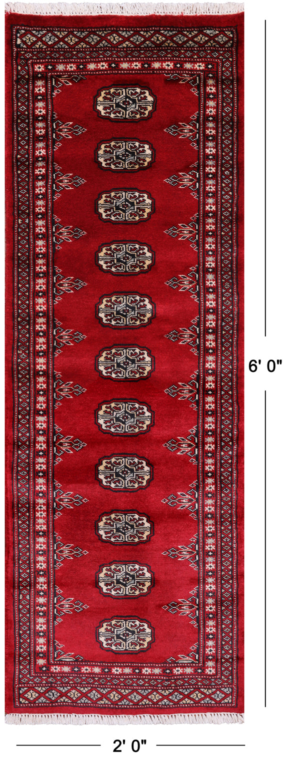 Red Bokhara Handmade Wool Runner Rug - 2' 0" X 6' 0"