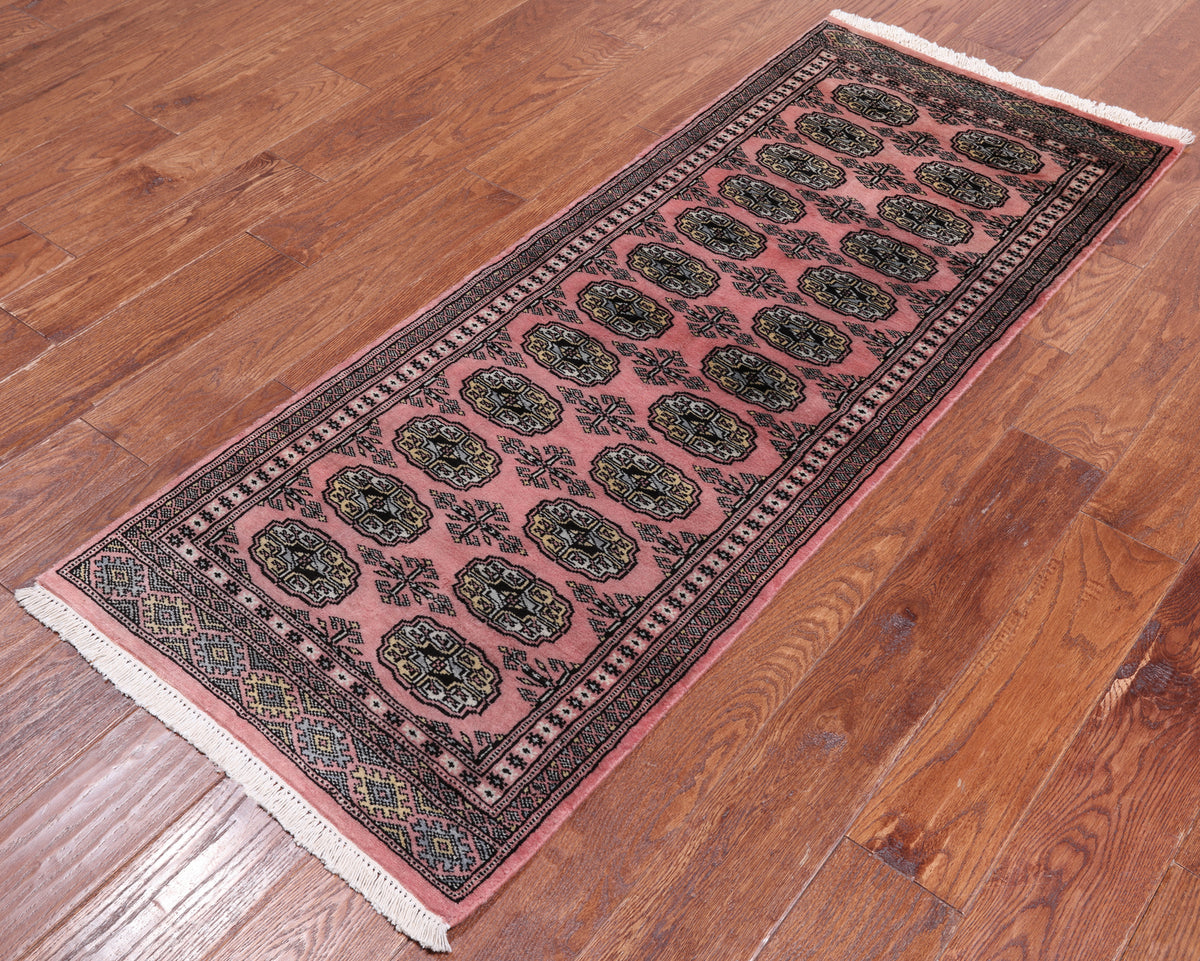 Pink Bokhara Handmade Wool Runner Rug - 2' 1" X 5' 4"
