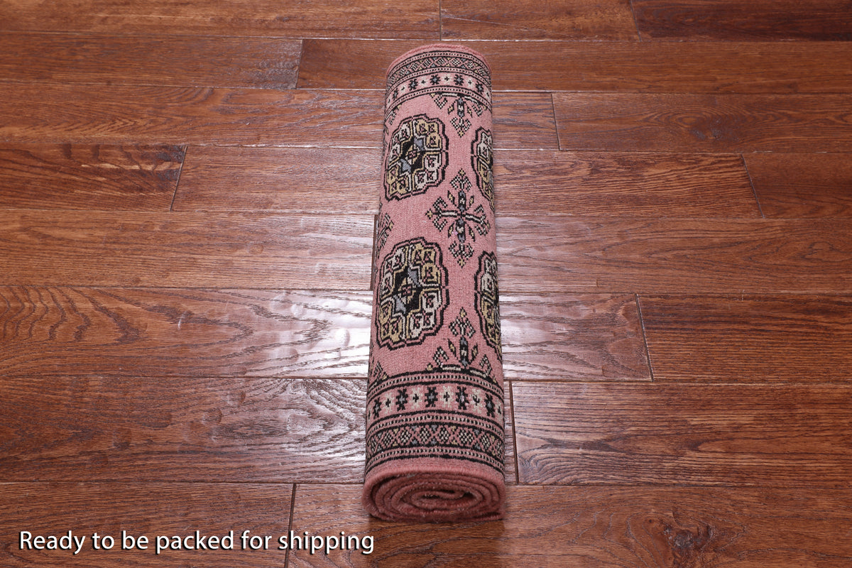 Pink Bokhara Handmade Wool Runner Rug - 2' 1" X 5' 4"
