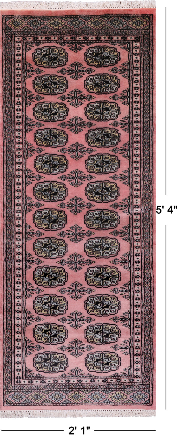 Pink Bokhara Handmade Wool Runner Rug - 2' 1" X 5' 4"