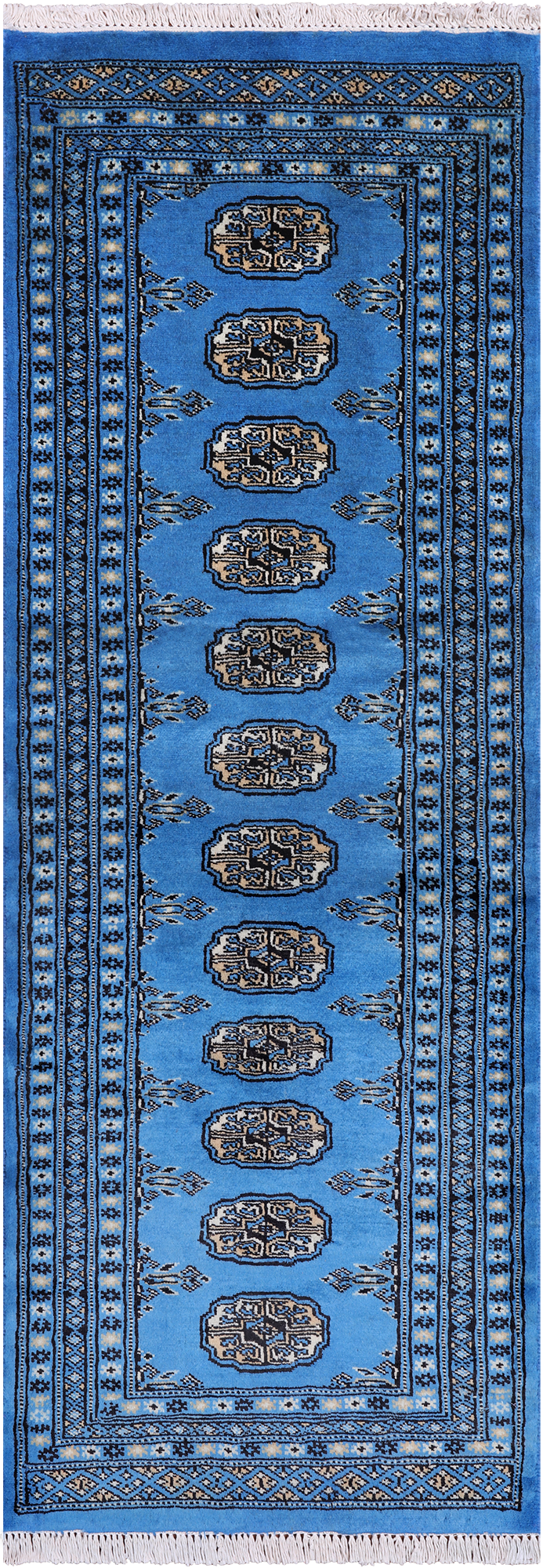 Blue Bokhara Hand-Knotted Wool Runner Rug - 2' 1" X 6' 0"