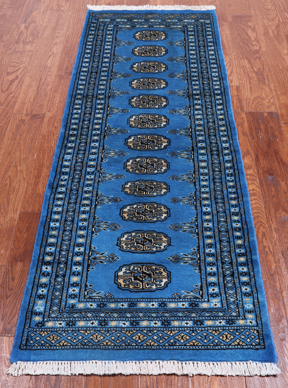 Blue Bokhara Hand-Knotted Wool Runner Rug - 2' 1" X 6' 0"