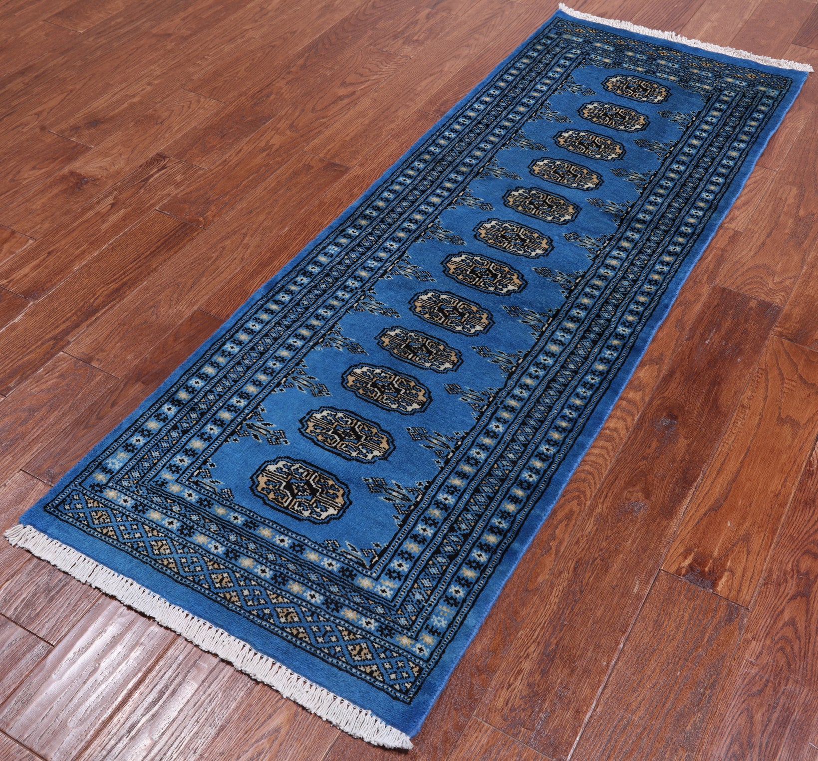 Blue Bokhara Hand-Knotted Wool Runner Rug - 2' 1" X 6' 0"