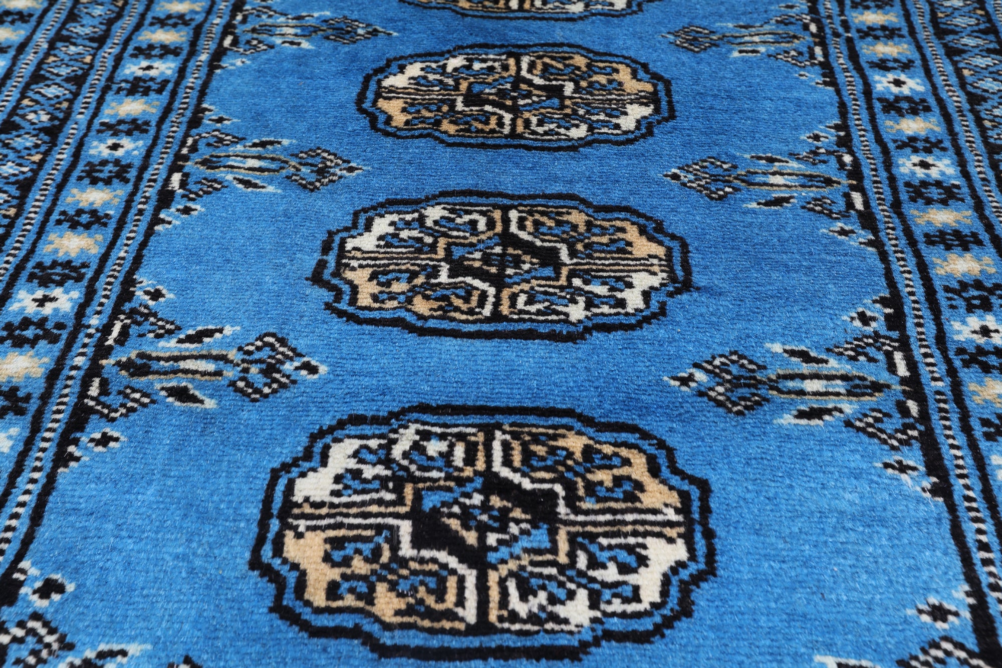 Blue Bokhara Hand-Knotted Wool Runner Rug - 2' 1" X 6' 0"