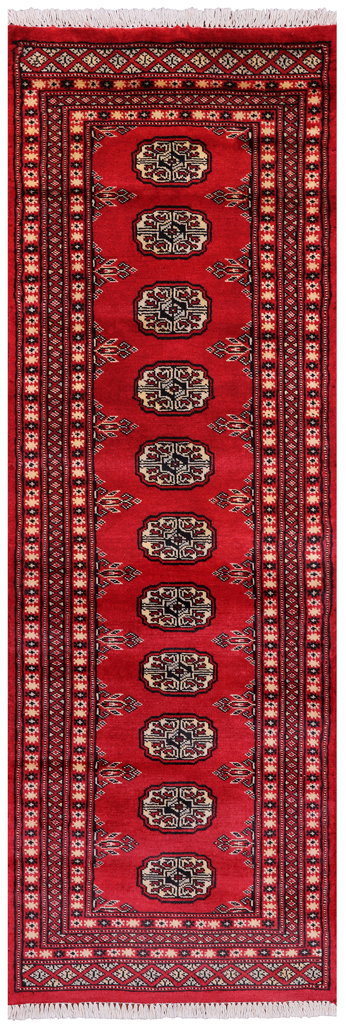 Red Bokhara Hand Knotted Wool Runner Rug - 2' 0" X 6' 0"