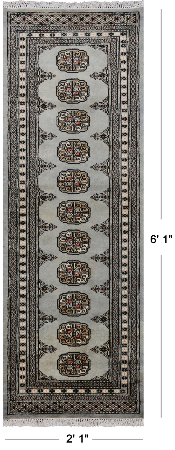 Grey Bokhara Handmade Wool Runner Rug - 2' 1" X 6' 1"