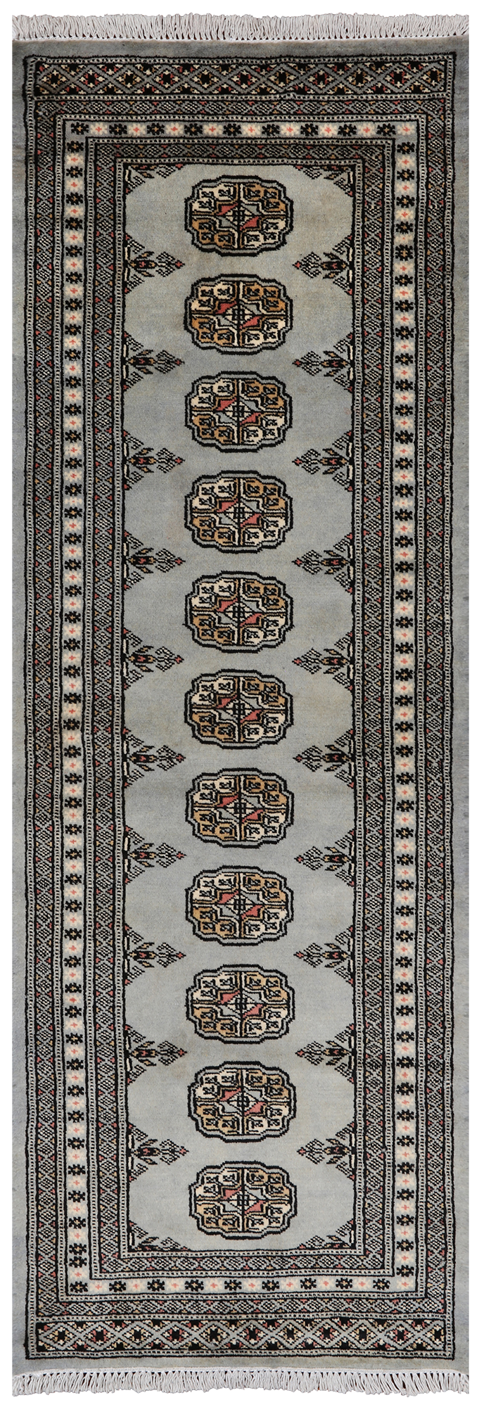 Grey Bokhara Handmade Wool Runner Rug - 2' 1" X 6' 1"