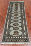 Grey Bokhara Handmade Wool Runner Rug - 2' 1" X 6' 1"