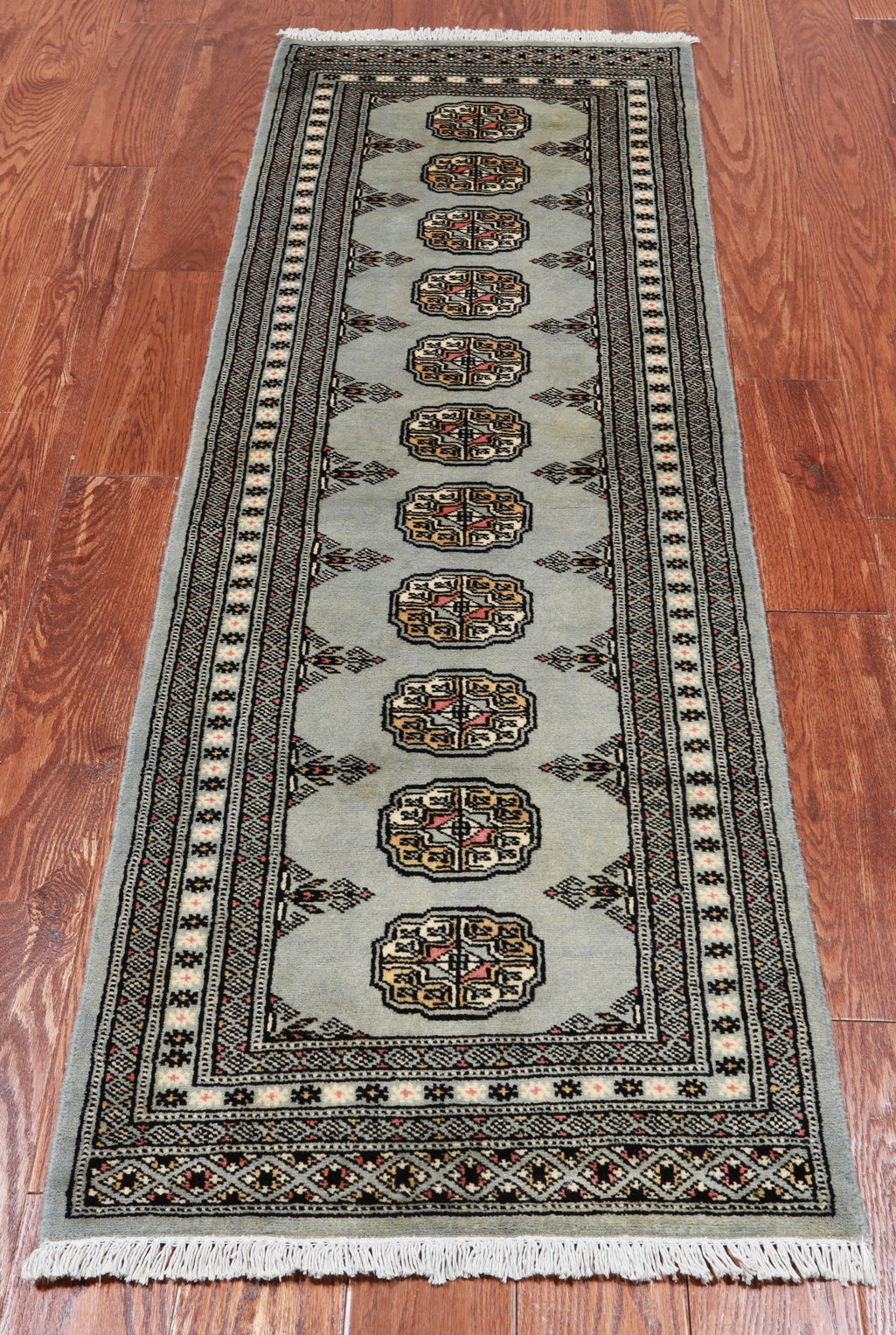 Grey Bokhara Handmade Wool Runner Rug - 2' 1" X 6' 1"