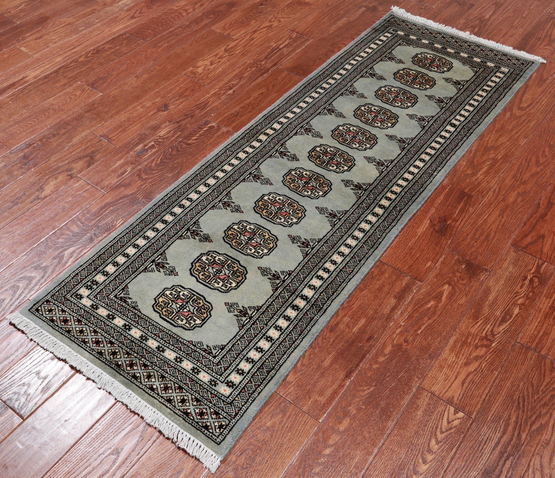 Grey Bokhara Handmade Wool Runner Rug - 2' 1" X 6' 1"