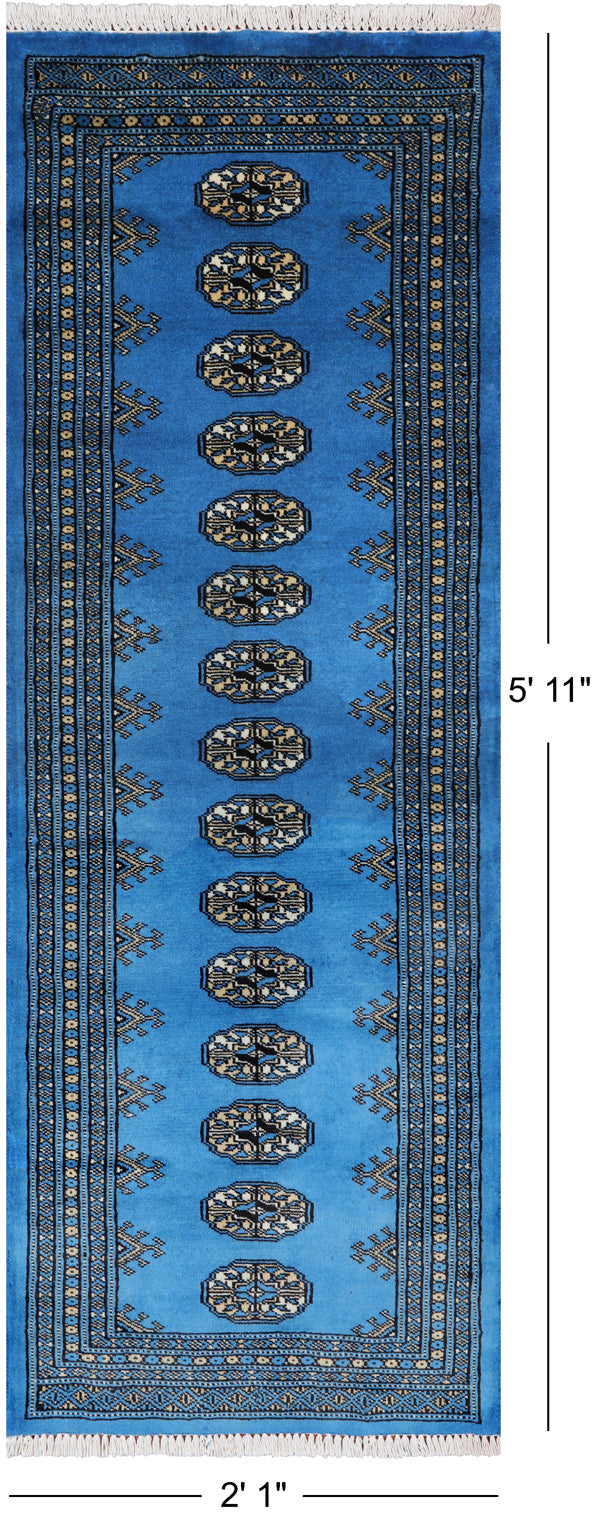 Blue Bokhara Handmade Wool Runner Rug - 2' 1" X 5' 11"