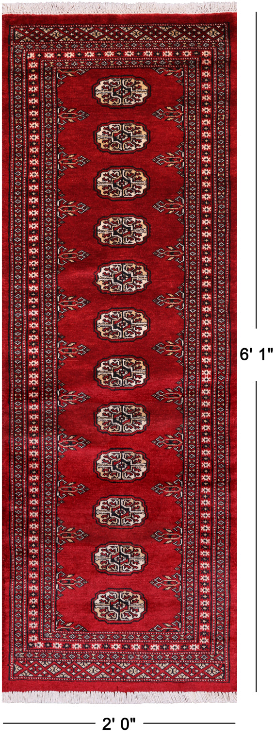 Red Bokhara Handmade Wool Runner Rug - 2' 0" X 6' 1"
