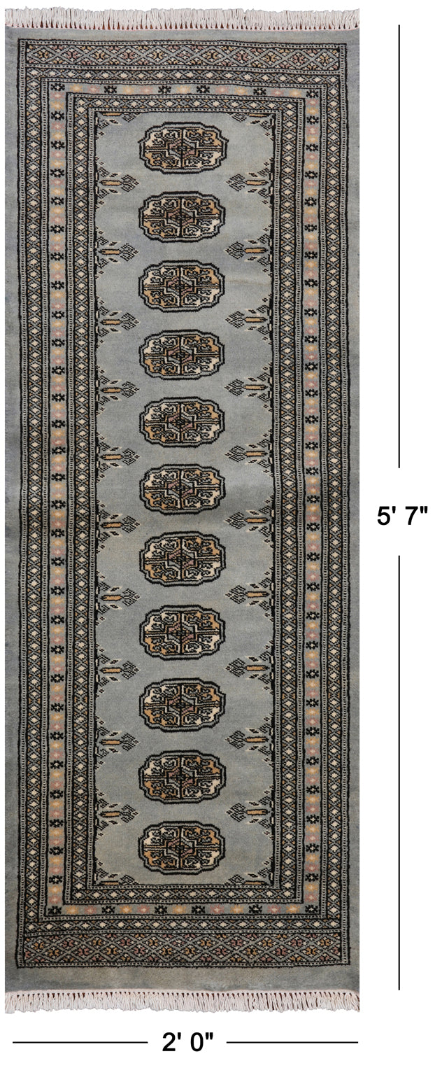 Grey Bokhara Handmade Wool Runner Rug - 2' 0" X 5' 7"