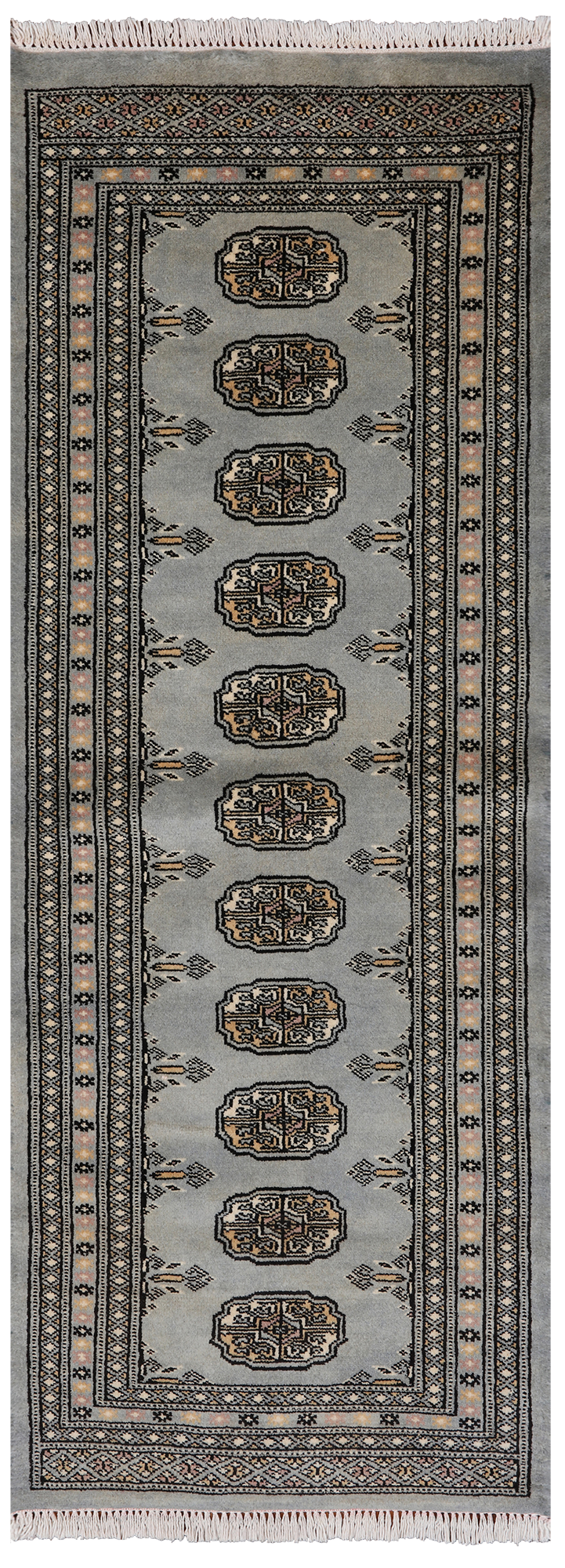 Grey Bokhara Handmade Wool Runner Rug - 2' 0" X 5' 7"