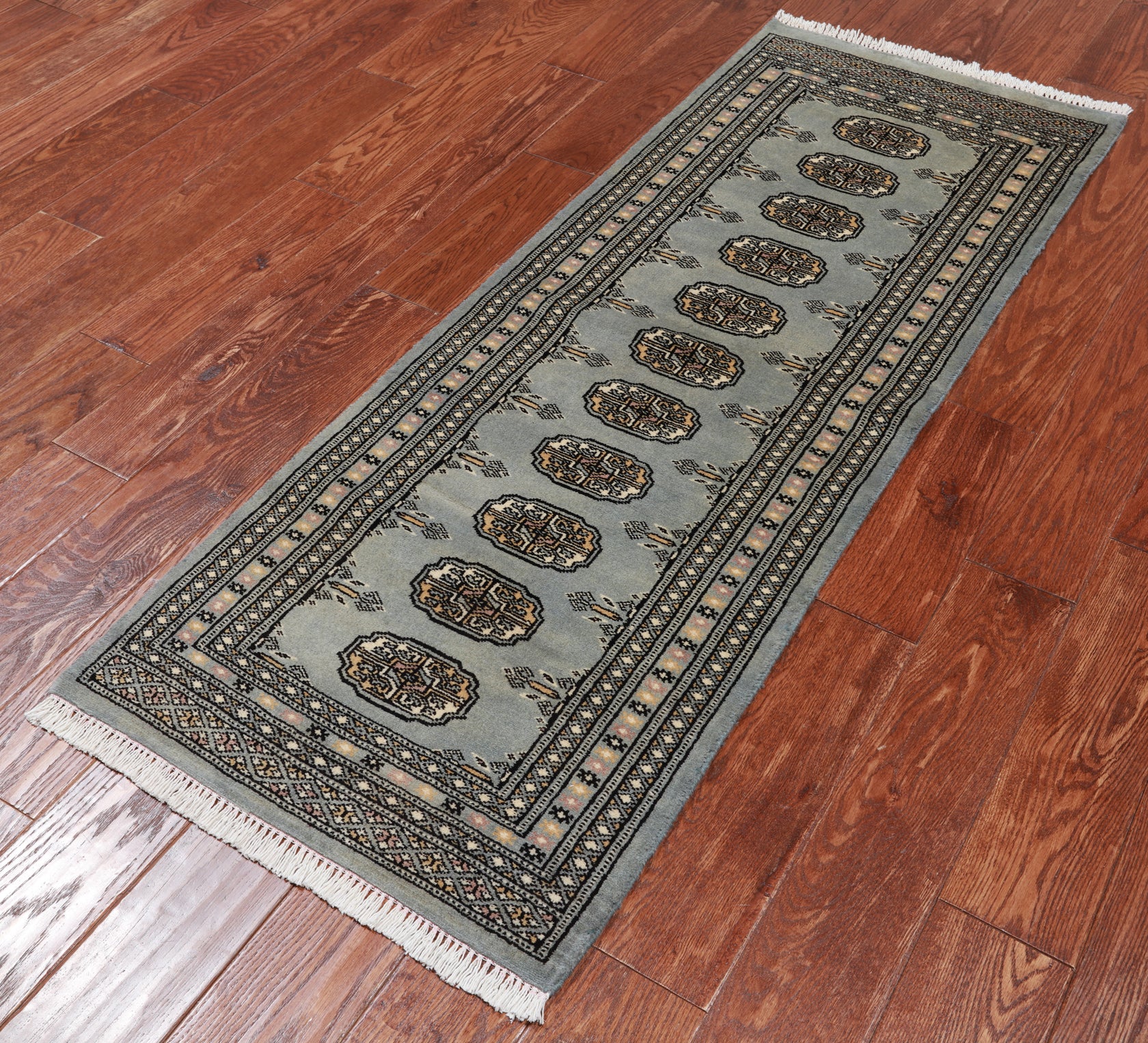 Grey Bokhara Handmade Wool Runner Rug - 2' 0" X 5' 7"
