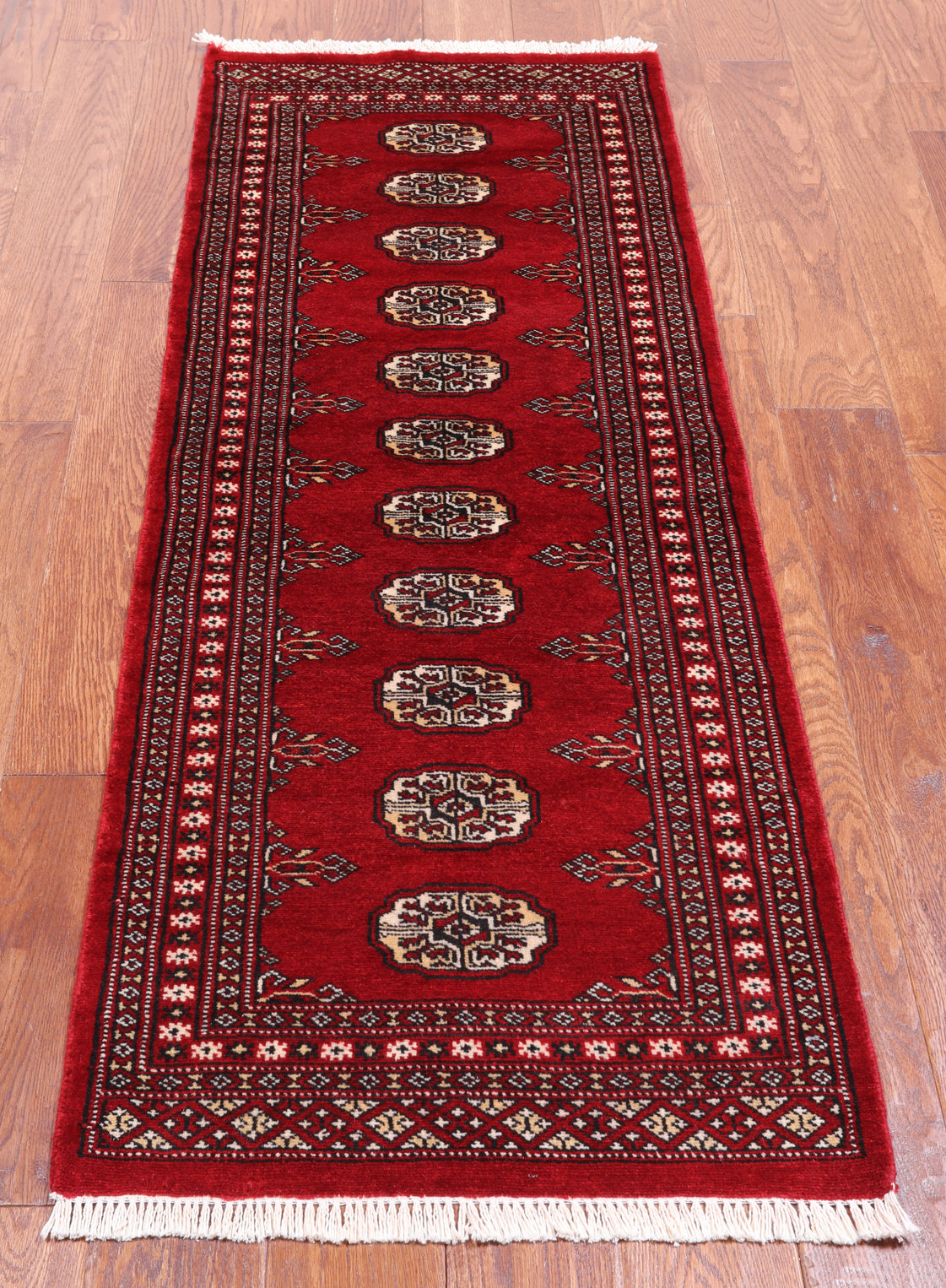 Red Bokhara Hand-Knotted Wool Runner Rug - 2' 1" X 5' 7"