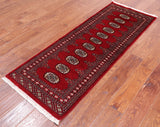 Red Bokhara Hand-Knotted Wool Runner Rug - 2' 1" X 5' 7"