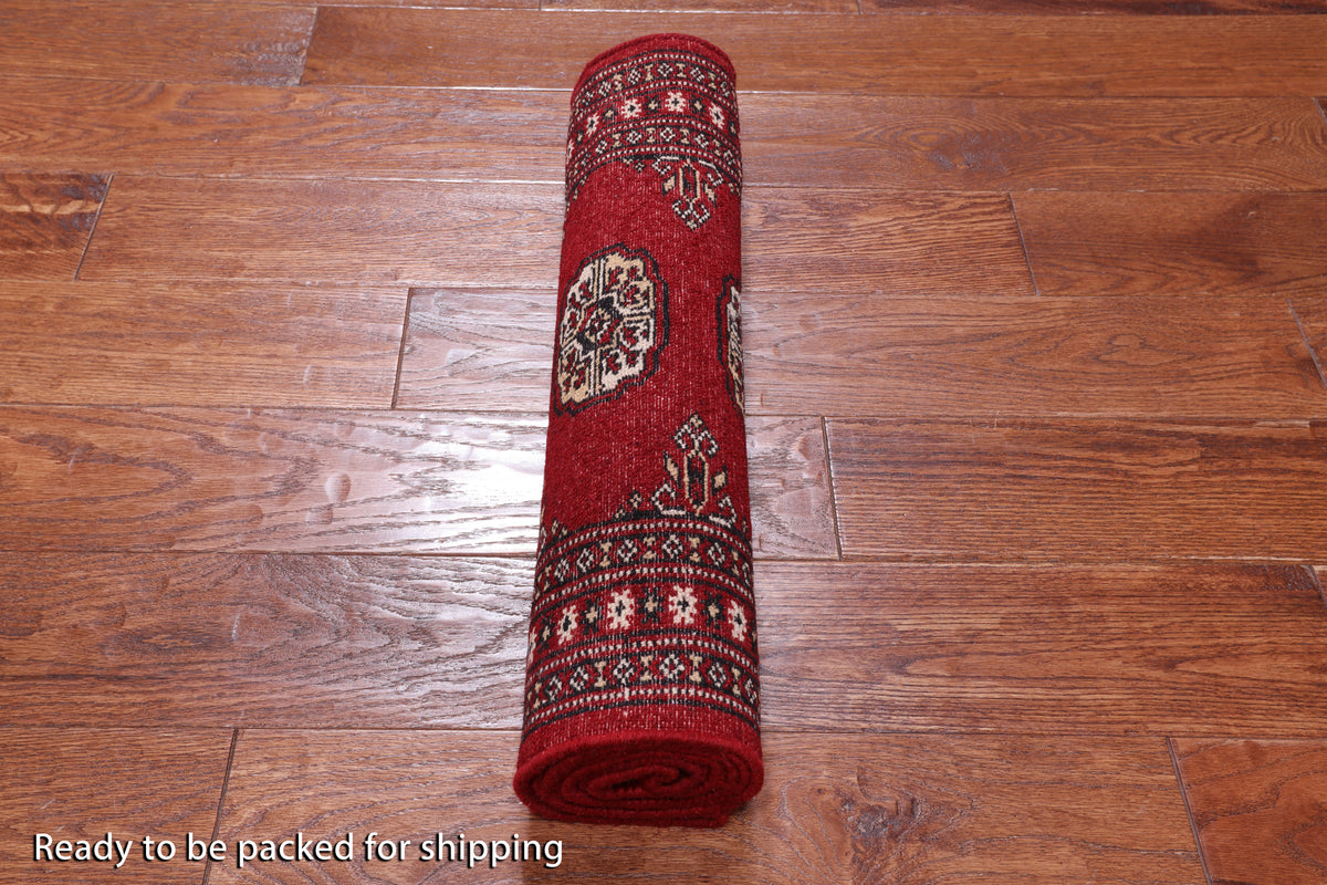 Red Bokhara Hand-Knotted Wool Runner Rug - 2' 1" X 5' 7"