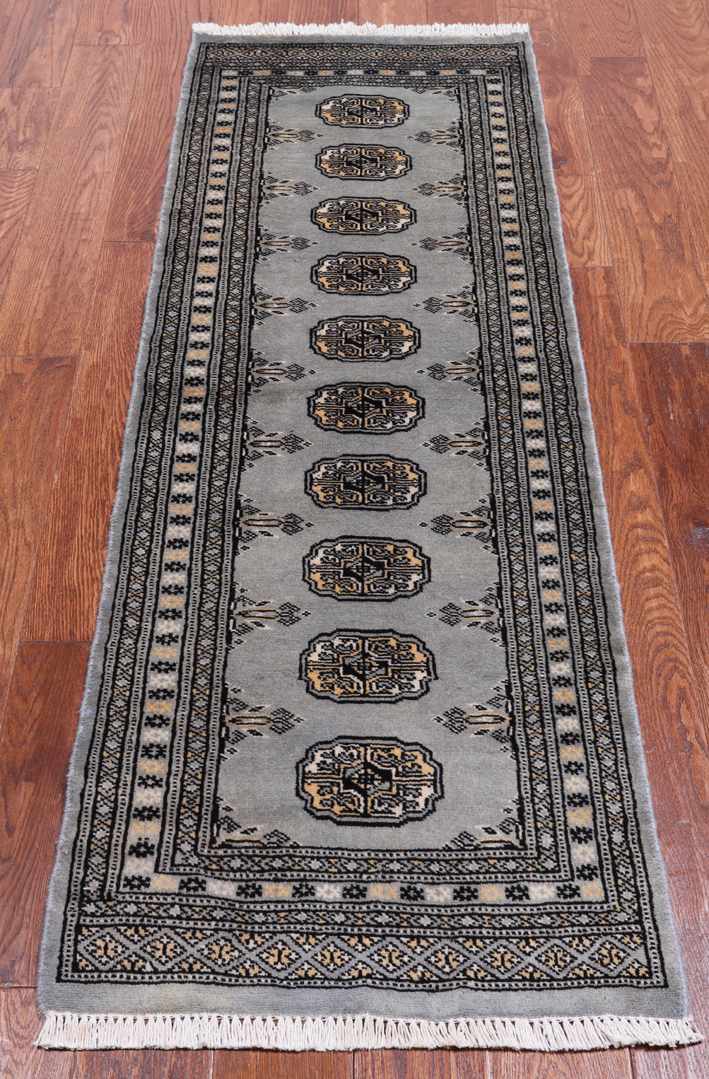 Grey Bokhara Hand Knotted Wool Runner Rug - 2' 0" X 5' 10"