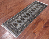 Grey Bokhara Hand Knotted Wool Runner Rug - 2' 0" X 5' 10"