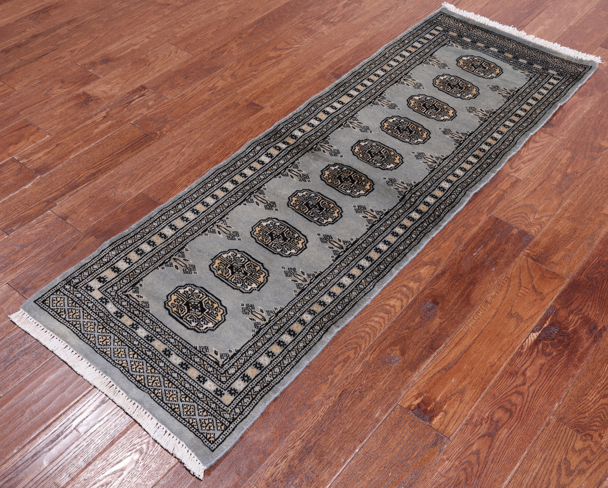 Grey Bokhara Hand Knotted Wool Runner Rug - 2' 0" X 5' 10"