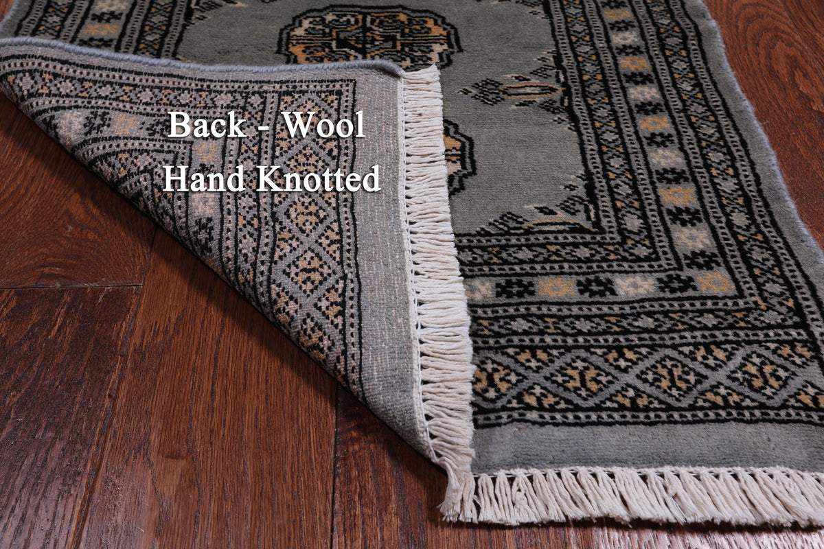 Grey Bokhara Hand Knotted Wool Runner Rug - 2' 0" X 5' 10"