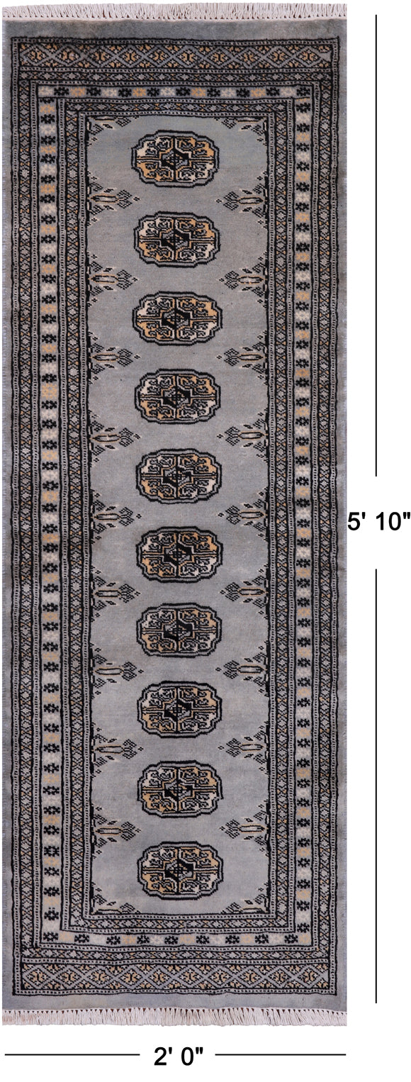 Grey Bokhara Hand Knotted Wool Runner Rug - 2' 0" X 5' 10"