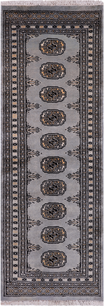 Grey Bokhara Hand Knotted Wool Runner Rug - 2' 0" X 5' 10"