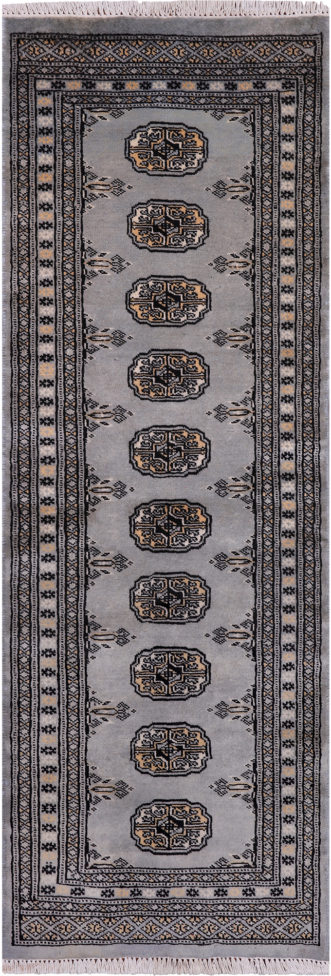 Grey Bokhara Hand Knotted Wool Runner Rug - 2' 0" X 5' 10"