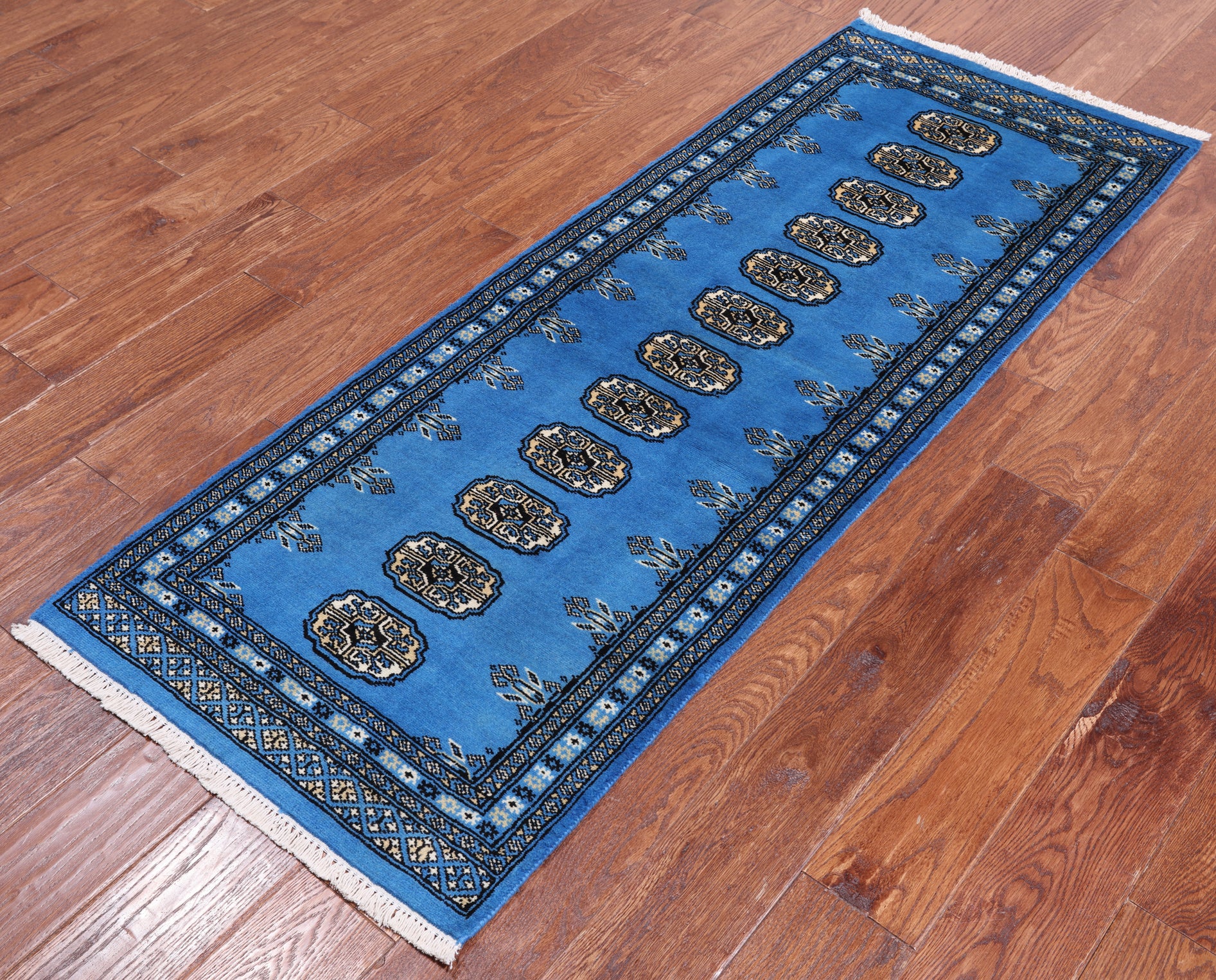 Blue Bokhara Hand-Knotted Wool Runner Rug - 2' 1" X 5' 8"