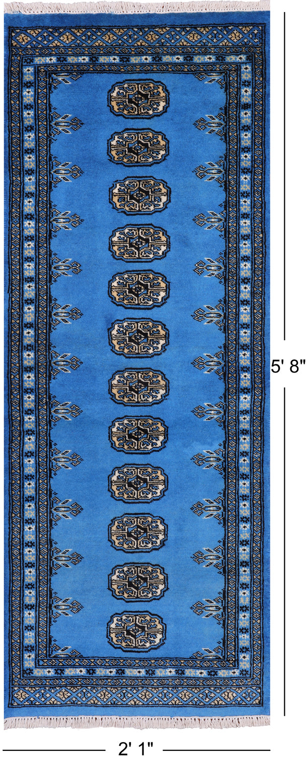 Blue Bokhara Hand-Knotted Wool Runner Rug - 2' 1" X 5' 8"