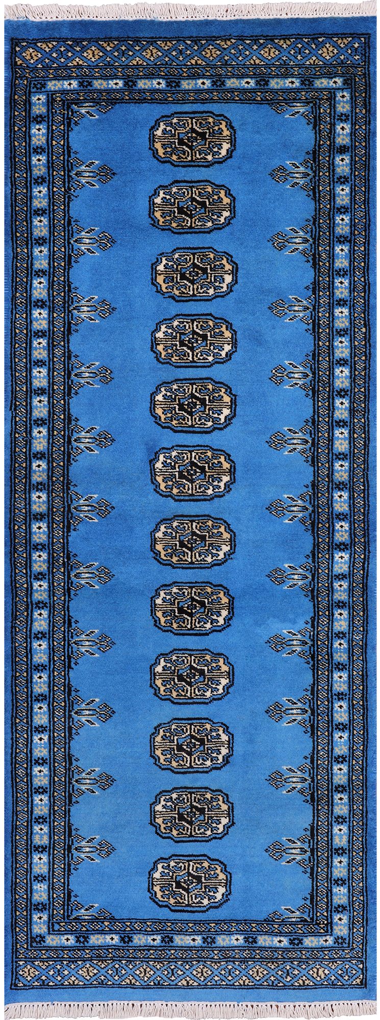 Blue Bokhara Hand-Knotted Wool Runner Rug - 2' 1" X 5' 8"