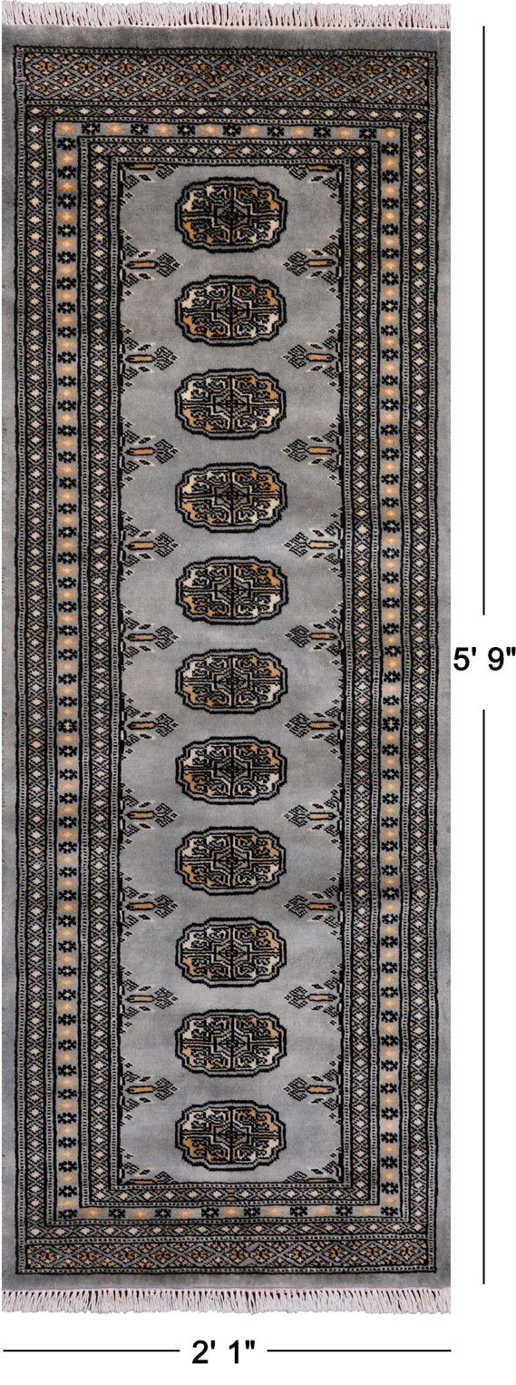 Grey Bokhara Handmade Wool Runner Rug - 2' 1" X 5' 9"