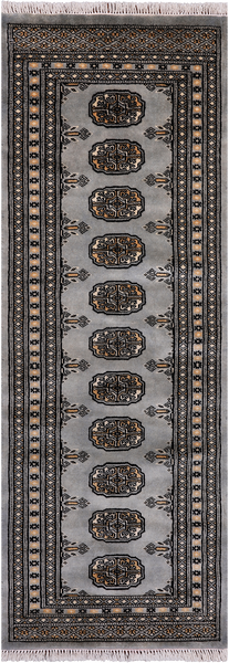 Grey Bokhara Handmade Wool Runner Rug - 2' 1" X 5' 9"