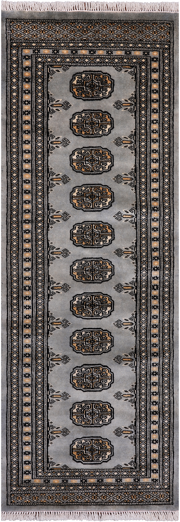 Grey Bokhara Handmade Wool Runner Rug - 2' 1" X 5' 9"