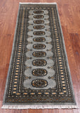 Grey Bokhara Handmade Wool Runner Rug - 2' 1" X 5' 9"