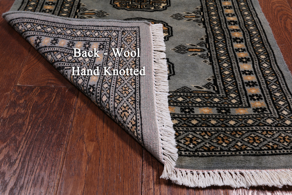 Grey Bokhara Handmade Wool Runner Rug - 2' 1" X 5' 9"
