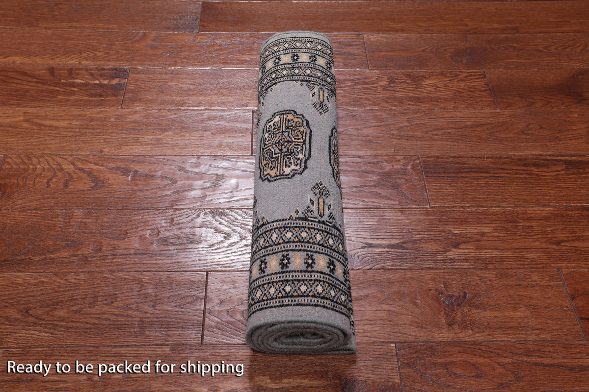 Grey Bokhara Handmade Wool Runner Rug - 2' 1" X 5' 9"