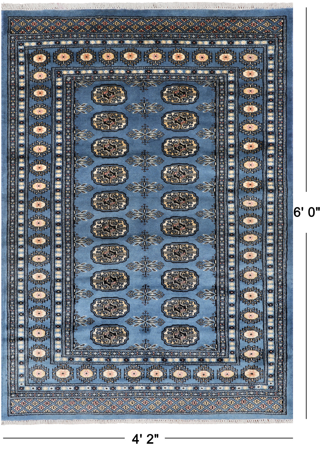 Blue Bokhara Hand Knotted Wool Rug - 4' 2" X 6' 0"