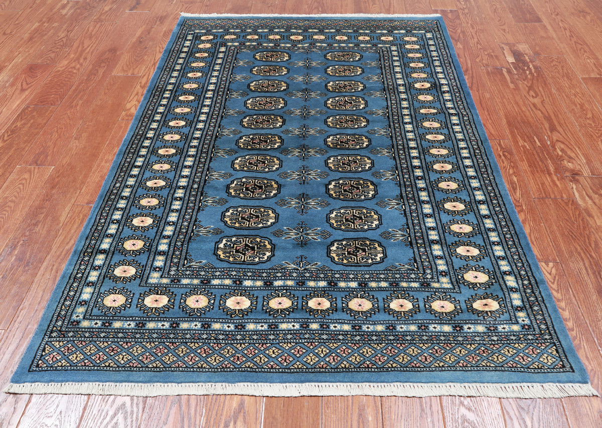 Blue Bokhara Hand Knotted Wool Rug - 4' 2" X 6' 0"