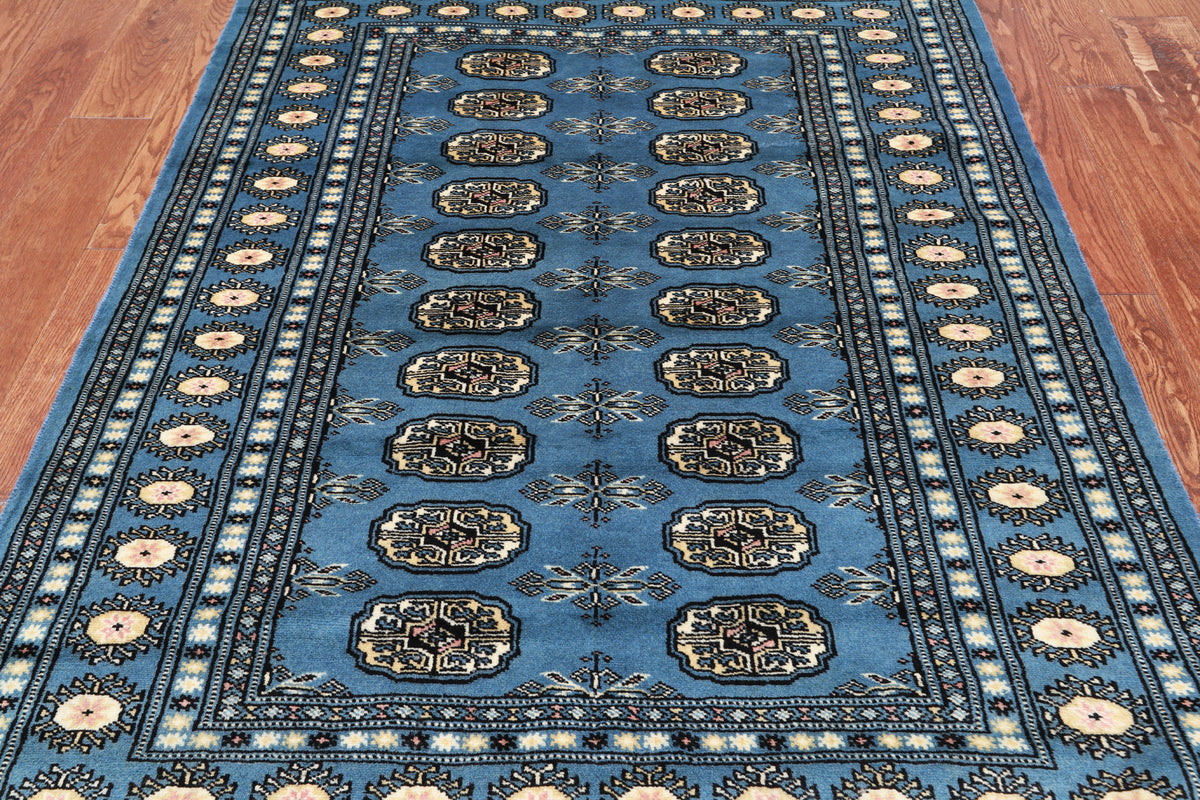 Blue Bokhara Hand Knotted Wool Rug - 4' 2" X 6' 0"
