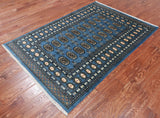Blue Bokhara Hand Knotted Wool Rug - 4' 2" X 6' 0"