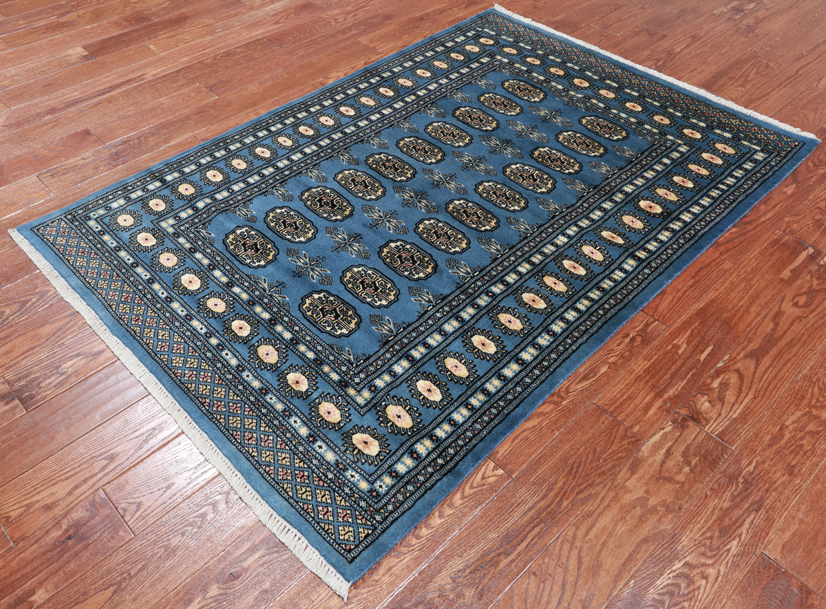 Blue Bokhara Hand Knotted Wool Rug - 4' 2" X 6' 0"