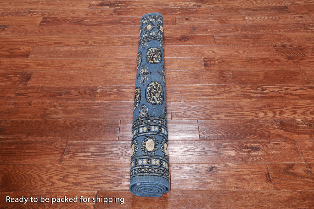 Blue Bokhara Hand Knotted Wool Rug - 4' 2" X 6' 0"
